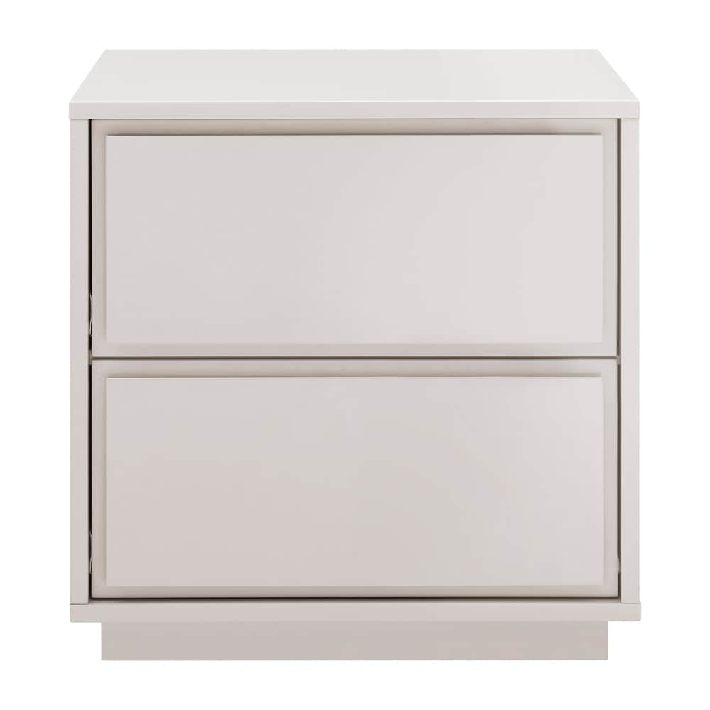 Euro Style - Tresero 23inW 2-Drawer Side Table, High Gloss Warm Gray - 90655-WMGRY veiw 1
