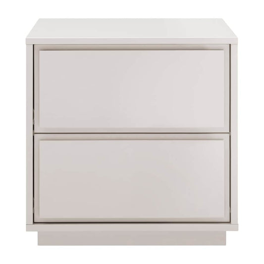 Euro Style - Tresero 23inW 2-Drawer Side Table, High Gloss Warm Gray - 90655-WMGRY veiw 1