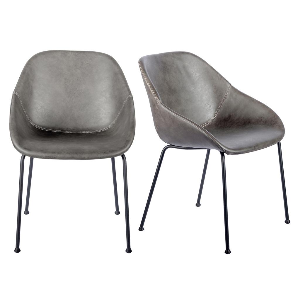 Euro Style - Corinna Distressed Leatherette Side Chairs, Charcoal Gray/Matte Black - Set of 2 - 30502DKGRY veiw 1