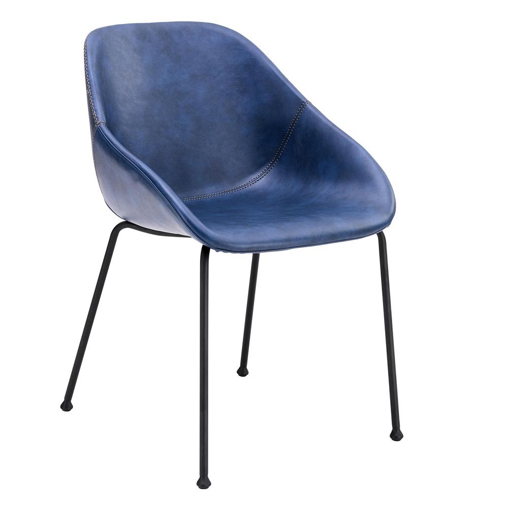 Euro Style - Corinna Distressed Leatherette Side Chairs, Dark Blue/Matte Black - Set of 2 - 30502DKBLU veiw 3