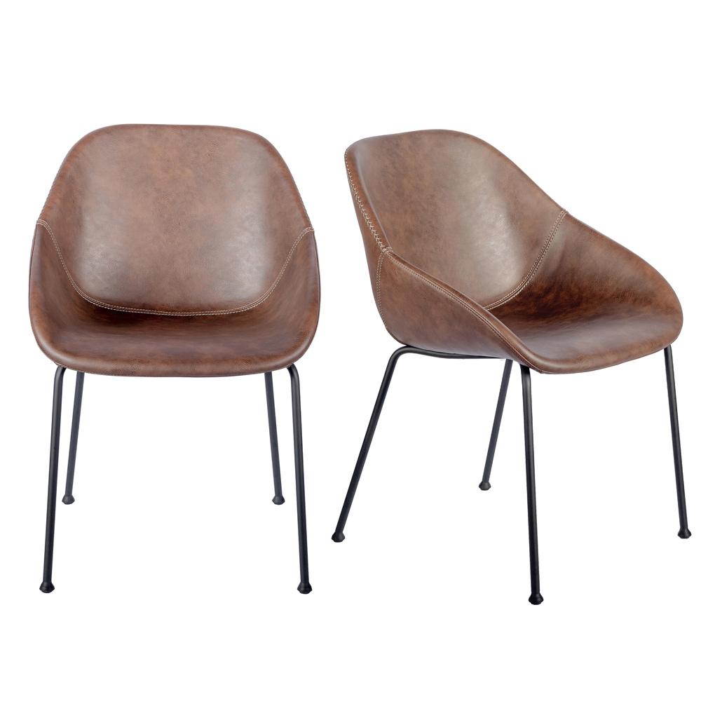 Euro Style - Corinna Distressed Leatherette Side Chairs, Dark Brown/Matte Black - Set of 2 - 30502BRN veiw 1