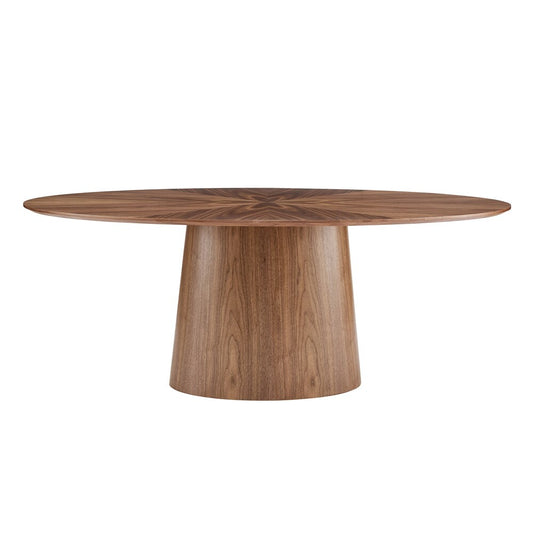 Euro Style - Deodat 79inW Oval Dining Table, American Walnut in Star Pattern - 38666WAL-KIT veiw 1