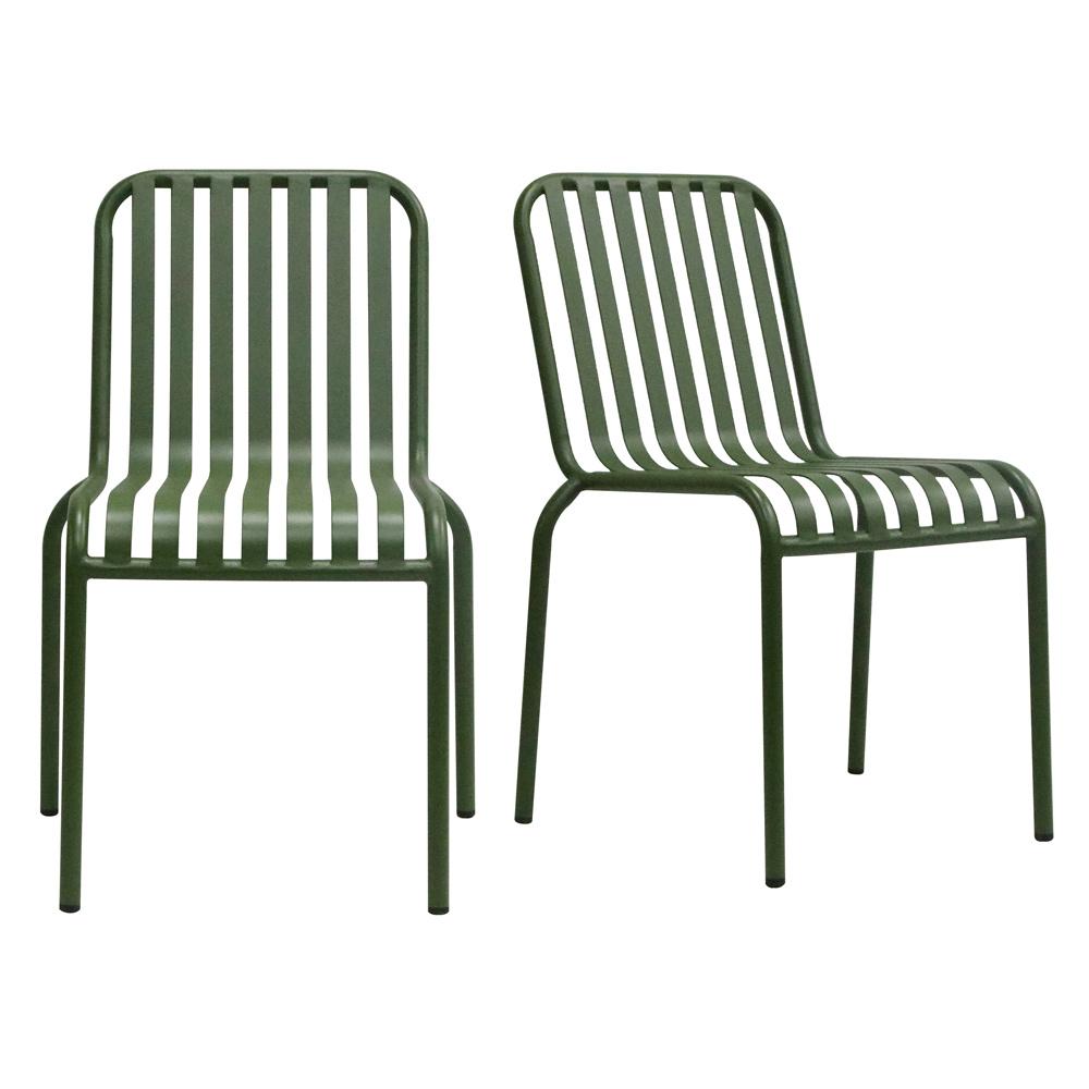 Euro Style - Enid Stackable Outdoor Side Chairs, Dark Green - Set of 2 - 90730-DKGRN veiw 1