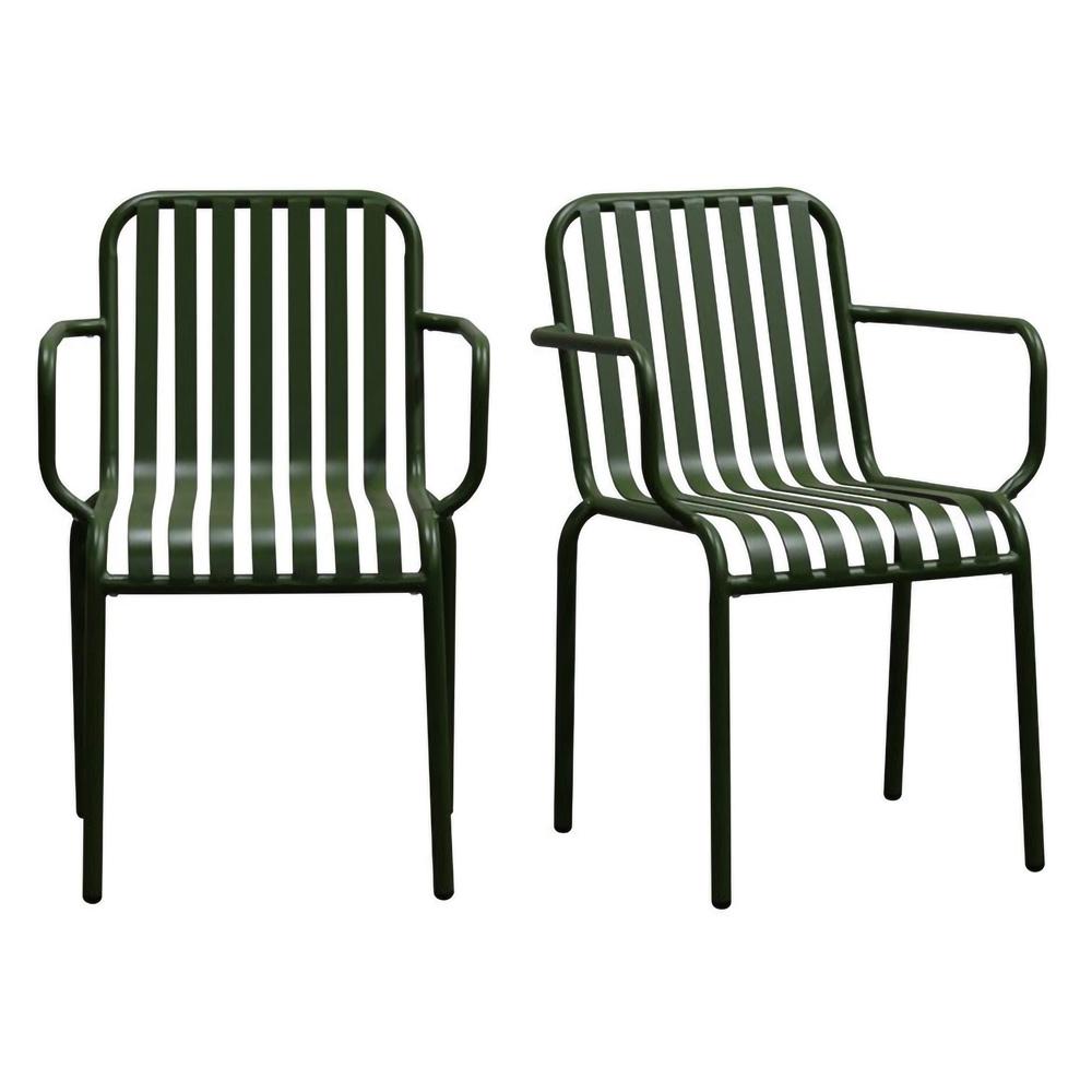 Euro Style - Enid Stackable Outdoor Armchairs, Dark Green - Set of 2 - 90740-DKGRN veiw 1