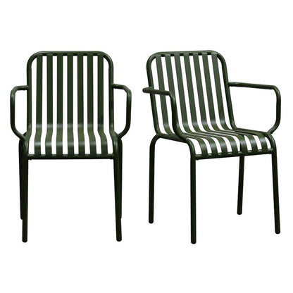 Euro Style - Enid Stackable Outdoor Armchairs, Dark Green - Set of 2 - 90740-DKGRN veiw 1