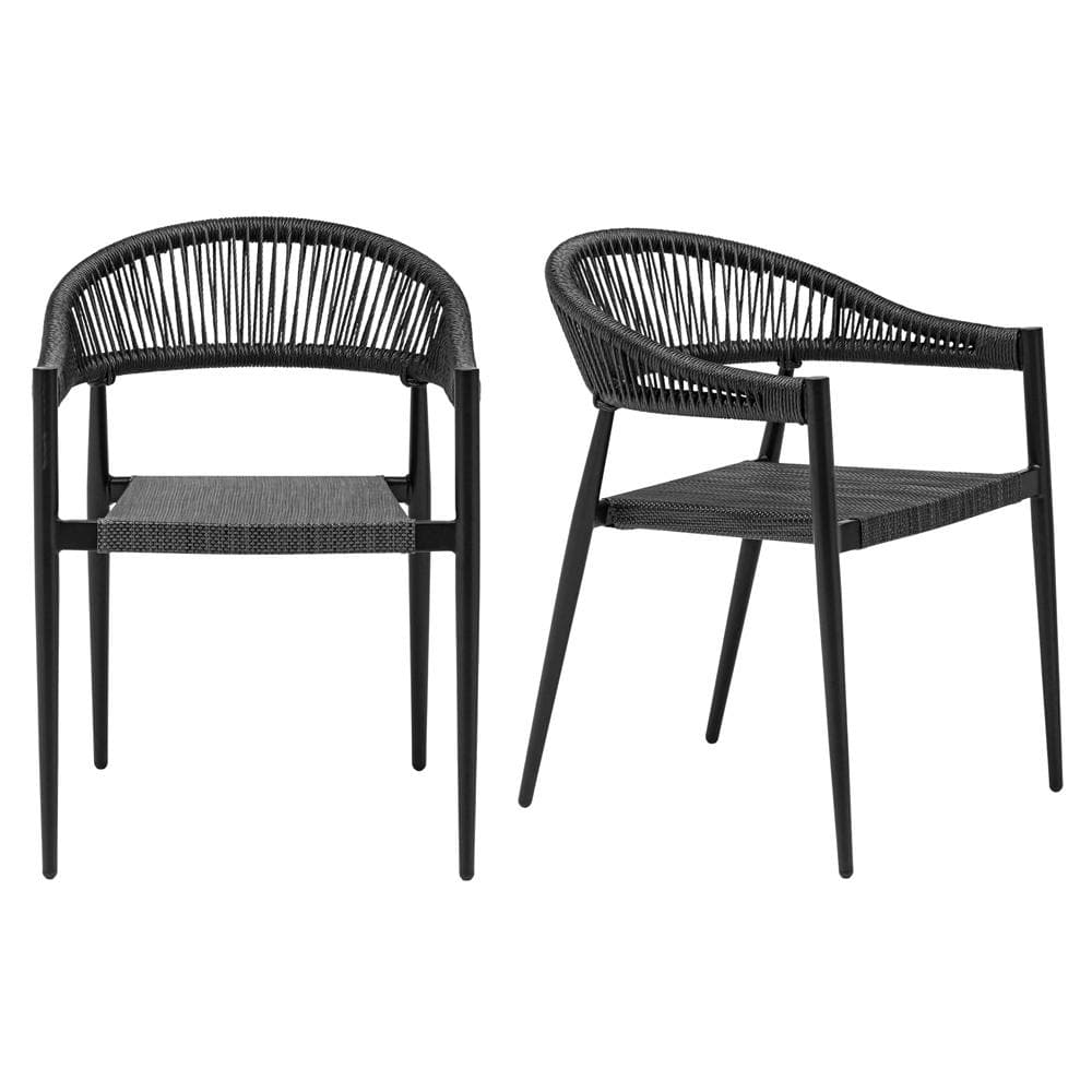 Euro Style - Iselin Mesh and Rope Stackable Outdoor Armchairs, Black - Set of 2 - 90614-BLK veiw 1