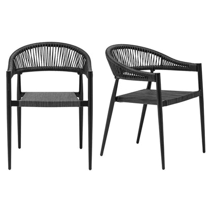 Euro Style - Iselin Mesh and Rope Stackable Outdoor Armchairs, Black - Set of 2 - 90614-BLK veiw 1