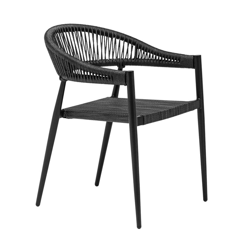 Euro Style - Iselin Mesh and Rope Stackable Outdoor Armchairs, Black - Set of 2 - 90614-BLK veiw 3