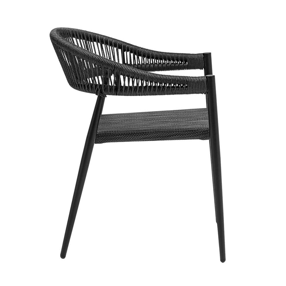 Euro Style - Iselin Mesh and Rope Stackable Outdoor Armchairs, Black - Set of 2 - 90614-BLK veiw 4