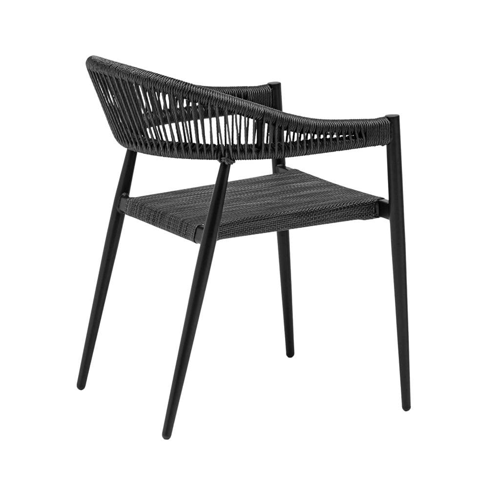 Euro Style - Iselin Mesh and Rope Stackable Outdoor Armchairs, Black - Set of 2 - 90614-BLK veiw 5