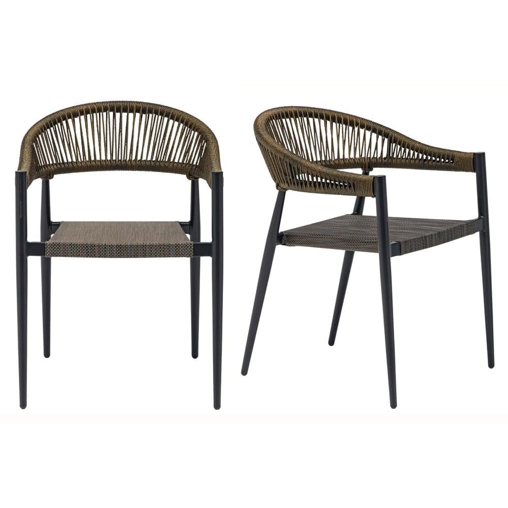 Euro Style - Iselin Mesh and Rope Stackable Outdoor Armchairs, Brown Bronze/Black - Set of 2 - 90614-BRN veiw 1