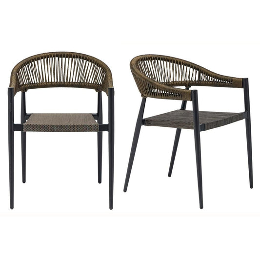Euro Style - Iselin Mesh and Rope Stackable Outdoor Armchairs, Brown Bronze/Black - Set of 2 - 90614-BRN veiw 1