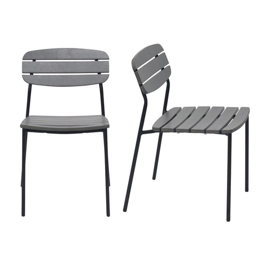 Euro Style - Kalmar Stackable Armless Outdoor Side Chairs, Dark Gray/Black - Set of 2 - 90790-DKGRY veiw 1