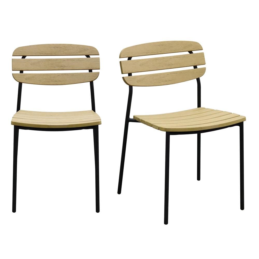 Euro Style - Kalmar Stackable Armless Outdoor Side Chairs, Natural/Black - Set of 2 - 90790-NAT veiw 1
