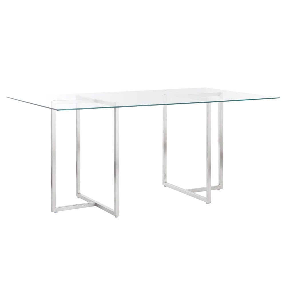 Euro Style - Legend 66inW Rectangular Dining Table, Glass/Brushed Stainless Steel - 73666SS-KIT veiw 2