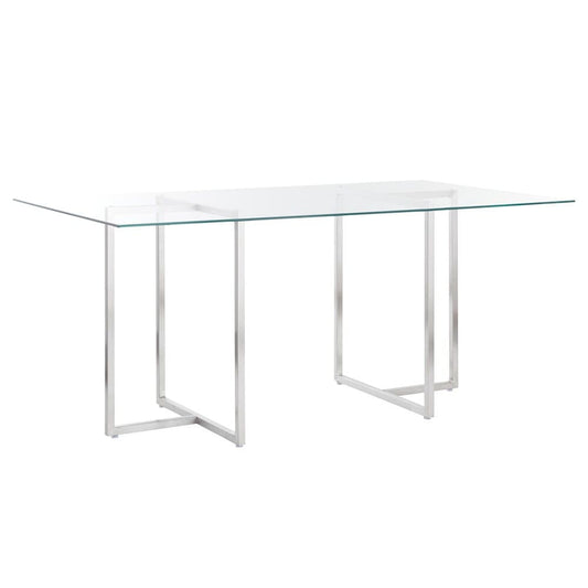Euro Style - Legend 66inW Rectangular Dining Table, Glass/Brushed Stainless Steel - 73666SS-KIT veiw 2