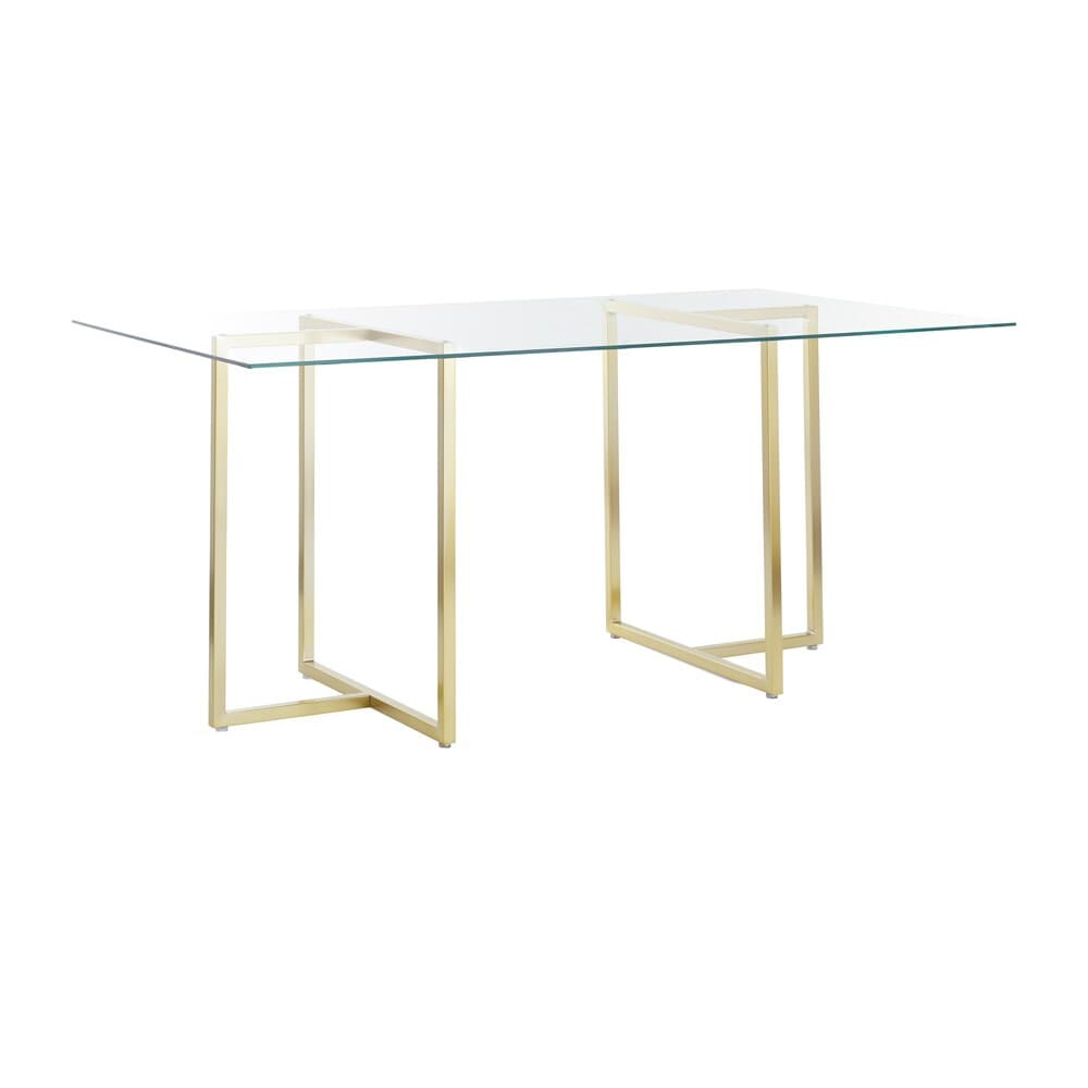 Euro Style - Legend 66inW Rectangular Dining Table, Glass/Matte Brushed Gold - 73666MBG-KIT veiw 2