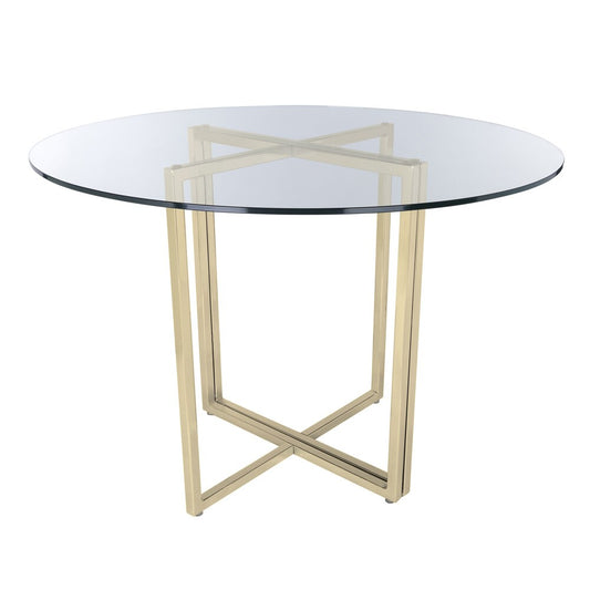 Euro Style - Legend 36inW Round Dining Table, Glass/Matte Brushed Gold - 81136MBG-KIT veiw 1