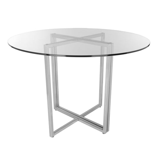 Euro Style - Legend 36inW Round Dining Table, Glass/Brushed Stainless Steel - 81136SS-KIT veiw 1