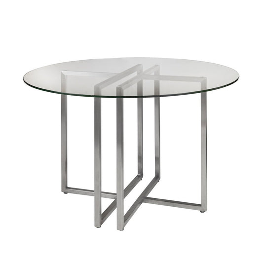 Euro Style - Legend 42inW Round Dining Table, Glass/Brushed Stainless Steel - 81142SS-KIT veiw 1