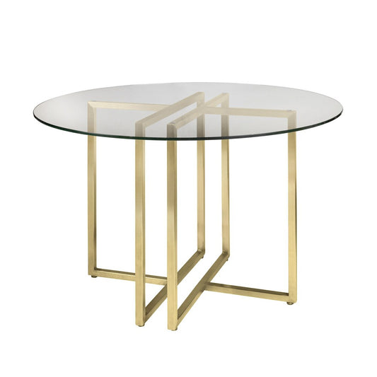 Euro Style - Legend 42inW Round Dining Table, Glass/Matte Brushed Gold - 81142MBG-KIT veiw 1