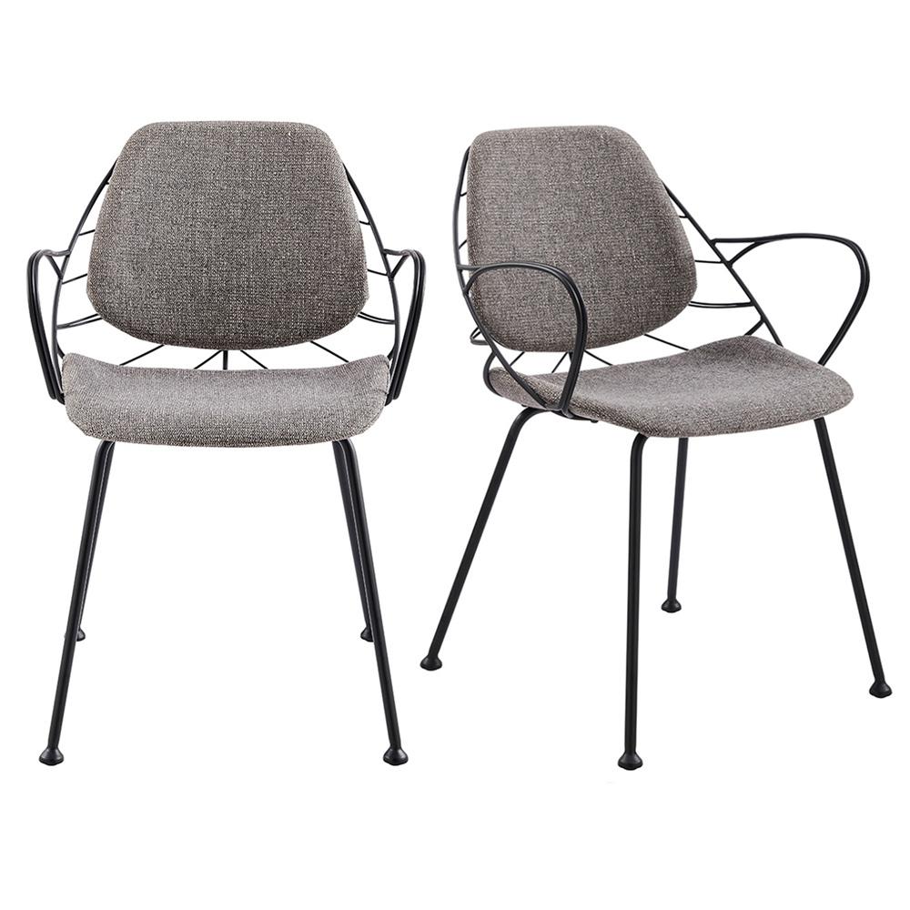 Euro Style - Linnea Fabric Armchairs, Light Gray/Matte Black - Set of 2 - 30562LTGRY veiw 1