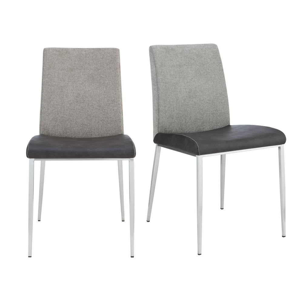 Euro Style - Rasmus Leatherette and Fabric Side Chairs, Charcoal Gray/Light Brown/Brushed Stainless Steel - Set of 2 - 30556DKGRY veiw 1
