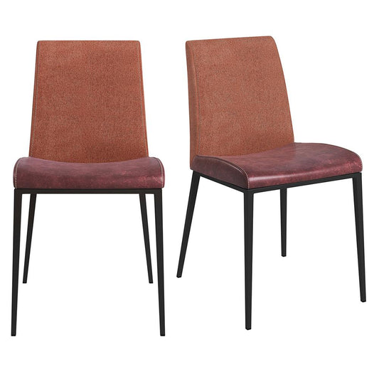 Euro Style - Rasmus Leatherette and Fabric Side Chairs, Saddle Brown/Orange/Brushed Stainless Steel - Set of 2 - 30557DKBRN veiw 1