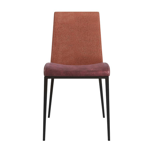 Euro Style - Rasmus Leatherette and Fabric Side Chairs, Saddle Brown/Orange/Brushed Stainless Steel - Set of 2 - 30557DKBRN veiw 2