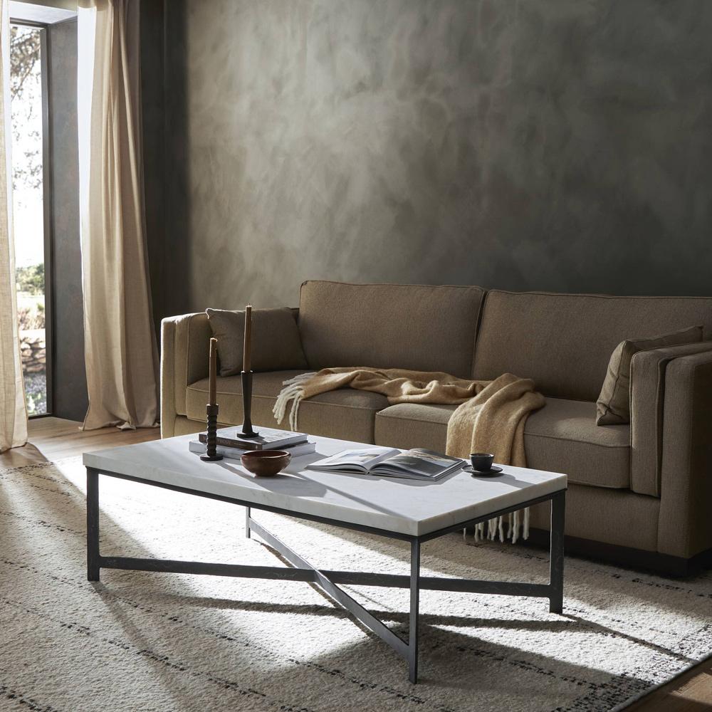 Four Hands - Element - Hammered Iron Coffee Table - White Marble - 236010-002 veiw 4