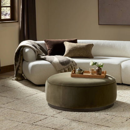 Four Hands - Westgate - Sinclair Large Round Ottoman - Surrey Olive - 106119-019 veiw 6
