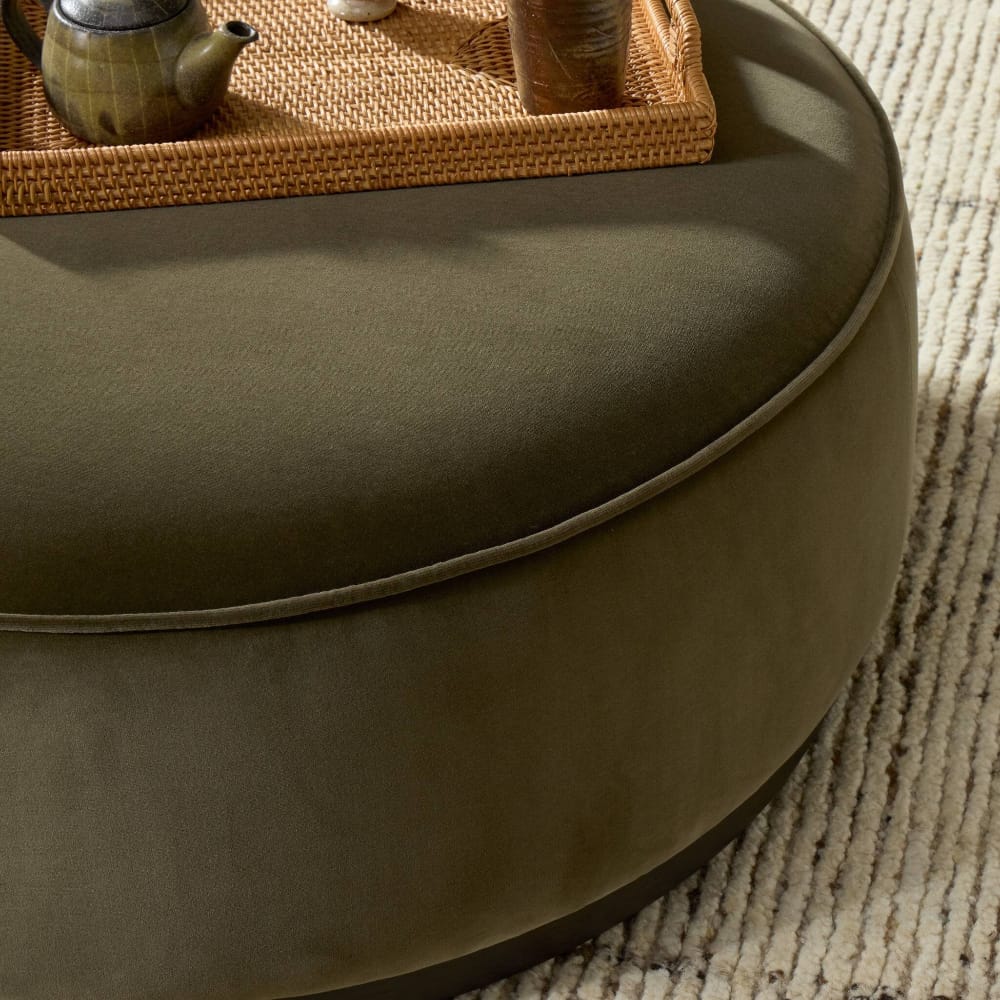 Four Hands - Westgate - Sinclair Large Round Ottoman - Surrey Olive - 106119-019 veiw 8