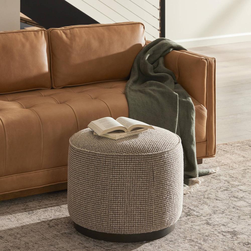 Four Hands - Westgate - Sinclair Round Ottoman - Barrow Taupe - 106074-017 veiw 4