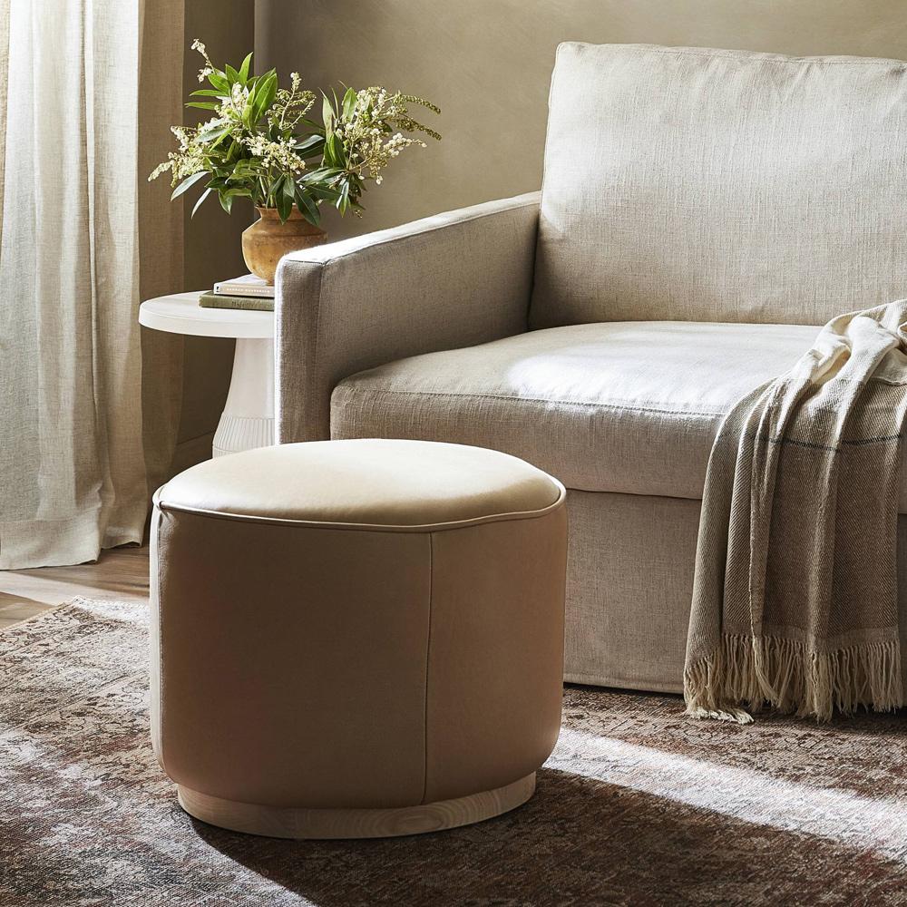 Four Hands - Westgate - Sinclair Round Ottoman - Harness Burlap - 106074-008 veiw 3