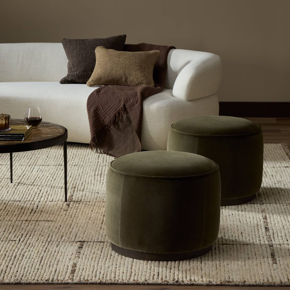 Four Hands - Westgate - Sinclair Round Ottoman - Surrey Olive - 106074-019 veiw 6