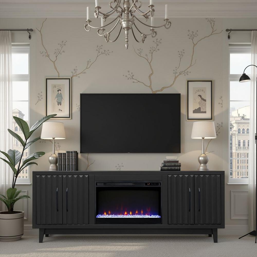 Legends Furniture - Radiance 75 inch Fireplace TV Stand in Black - RA5210.SLS veiw 6