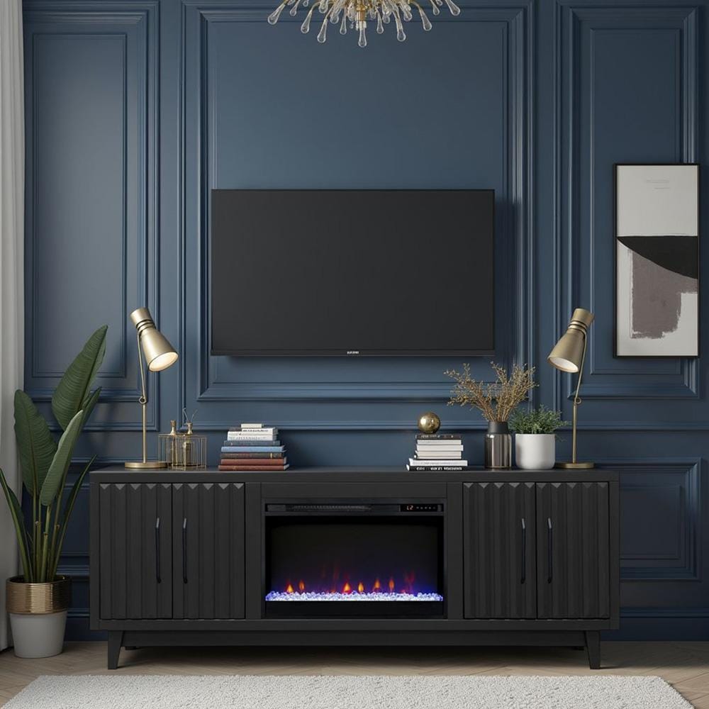 Legends Furniture - Radiance 75 inch Fireplace TV Stand in Black - RA5210.SLS veiw 7