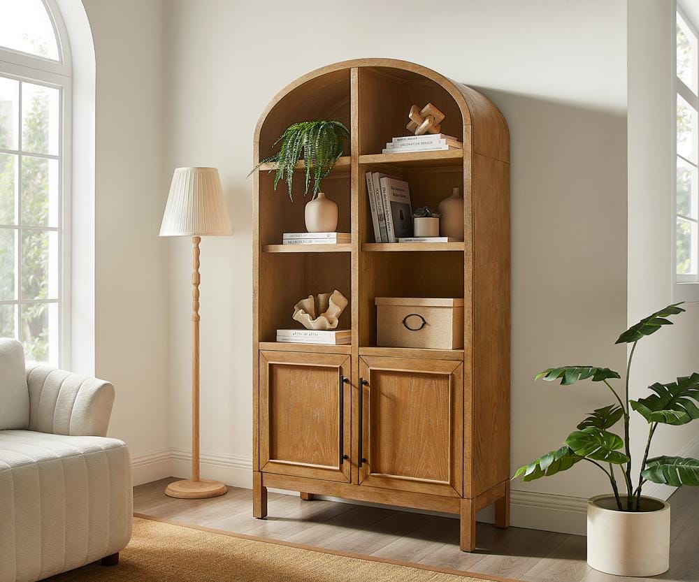 Martin Furniture - Olivia - Modern Wood Arched Display Cabinet/Bookcase, Office Shelving, Storage Cabinet, Fully Assembled, Brown veiw 11