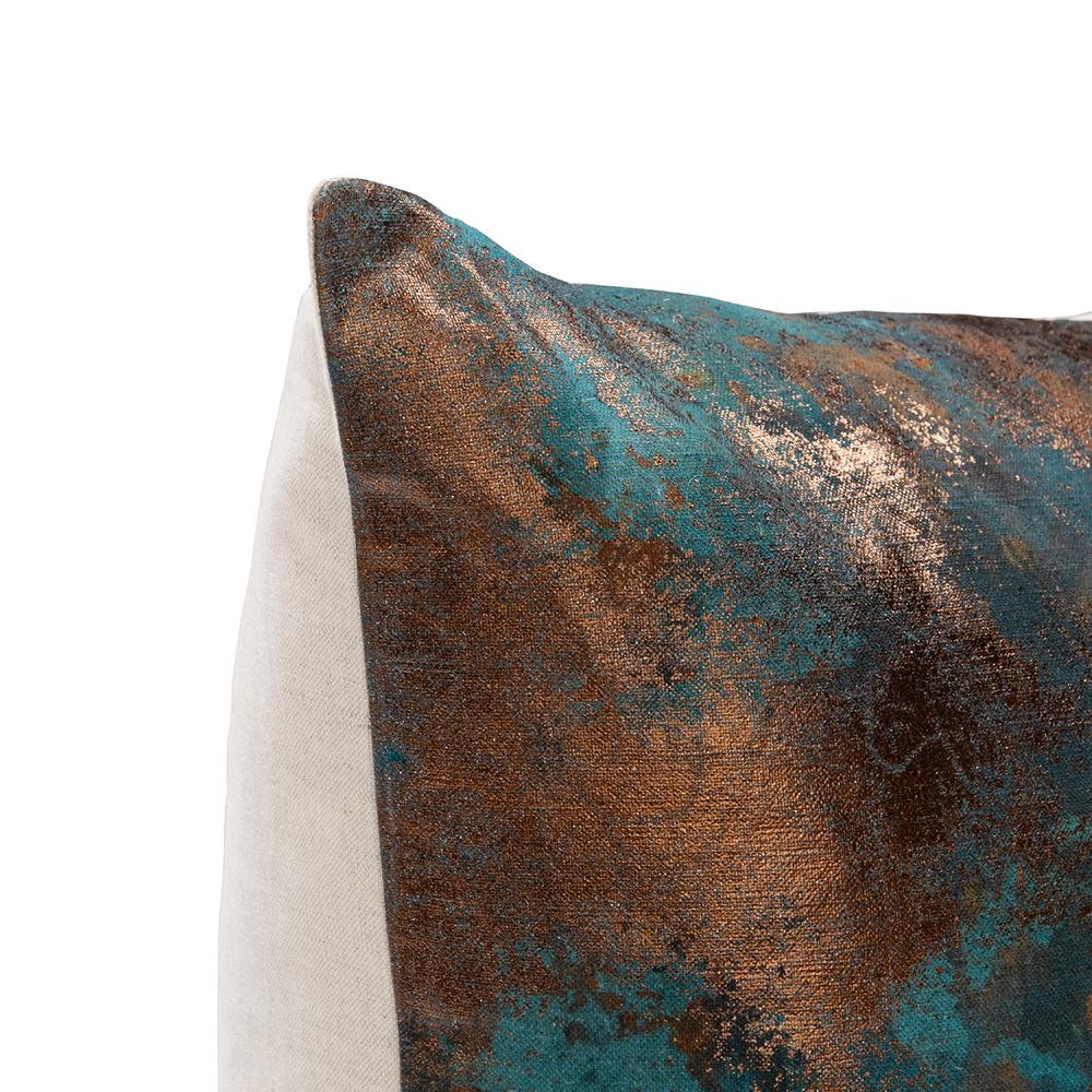 Villa by Classic Home - Equilibrium 22x22 Linen Blend Fabric Throw Pillow - Teal - Antique Bronze - V310033 veiw 5