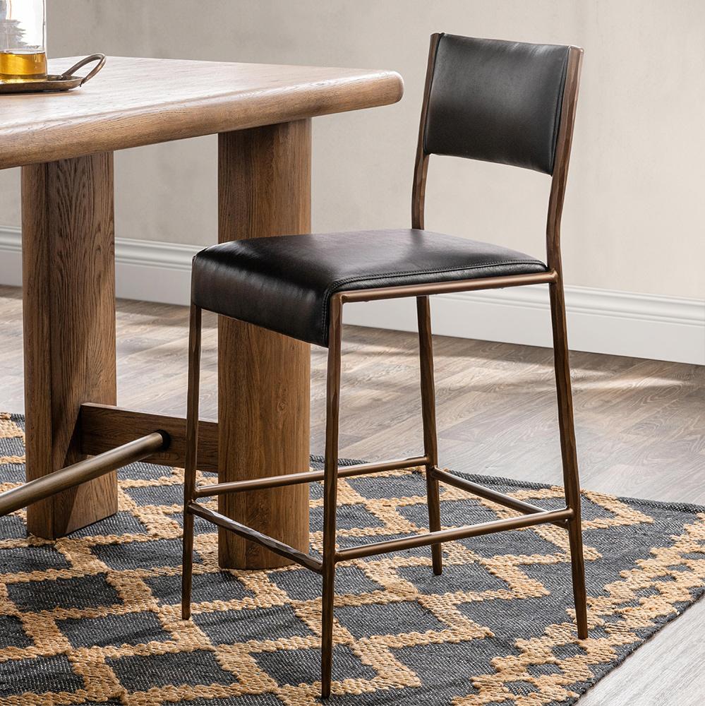 Classic Home  - Kayne Leather Counter Stool - Black - 53006253 veiw 9
