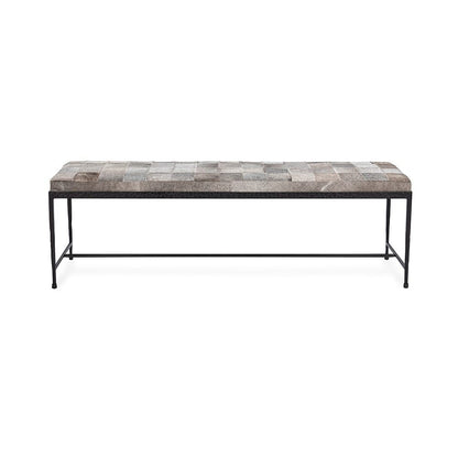 Classic Home  - Achen Hair on Hide Bench - Gray - 53002072 veiw 2
