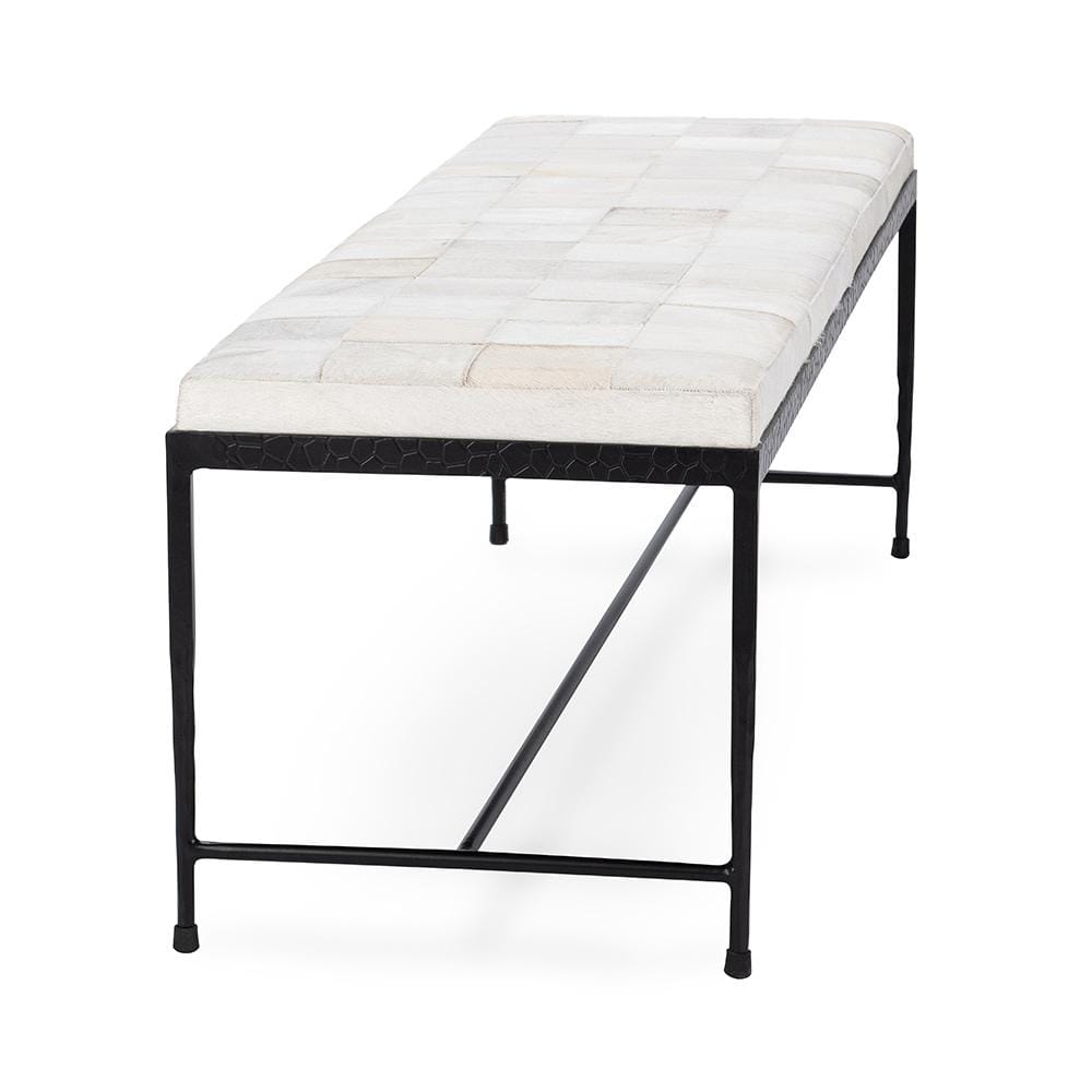 Classic Home  - Achen Hair on Hide Bench - Ivory - 53002071 veiw 3