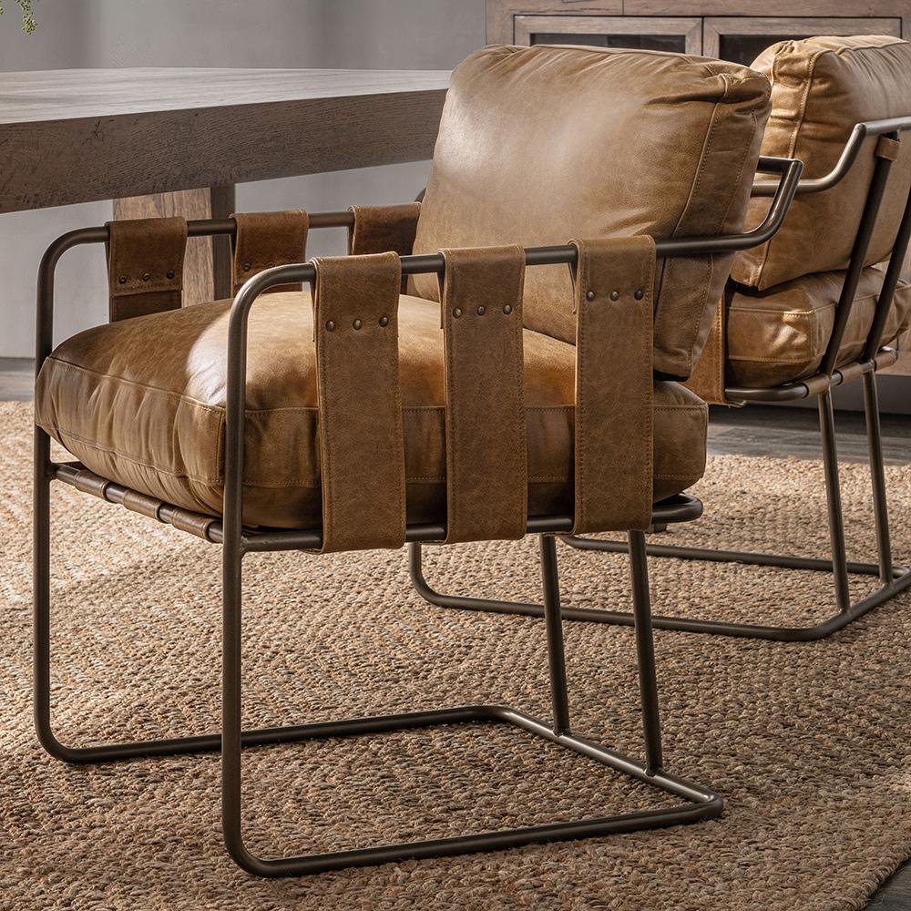 Classic Home  - Strapling Leather Dining Chair - Chestnut - 53002061 veiw 9