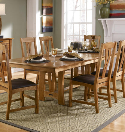 A-America - Cattail Bungalow 96in Trestle Table with (2) 18in Leaves in Warm Amber Finish - CATAM6300 view 1