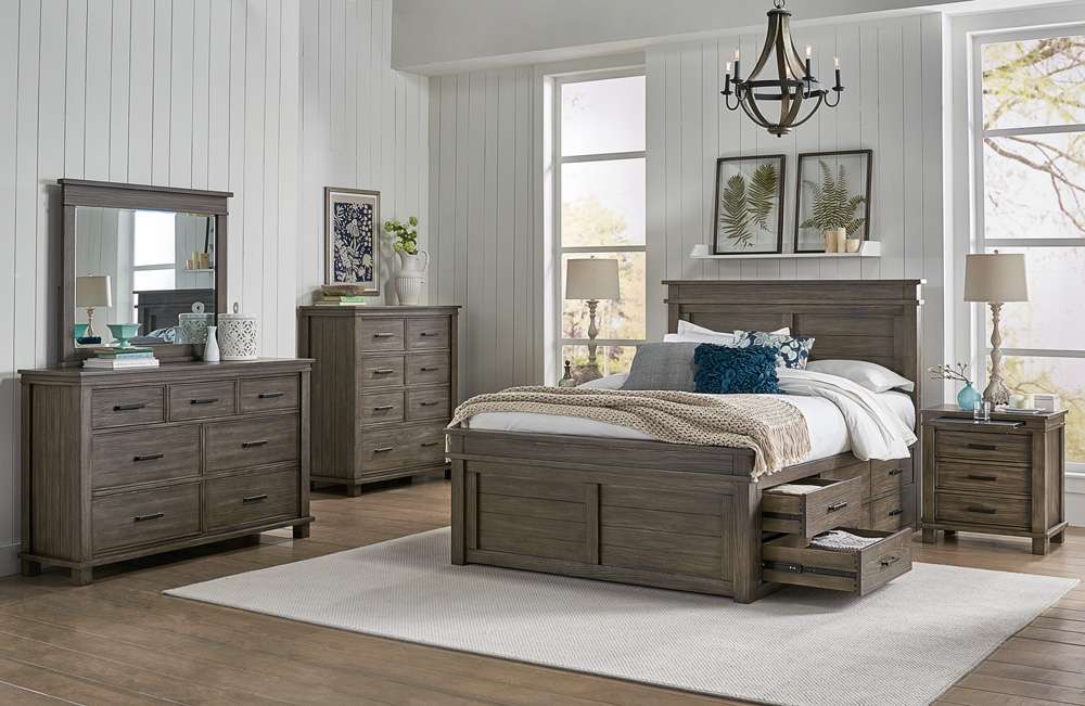 A-America - Glacier Point Queen Captains Bed, Greystone Finish - GLPGR5051 veiw 3