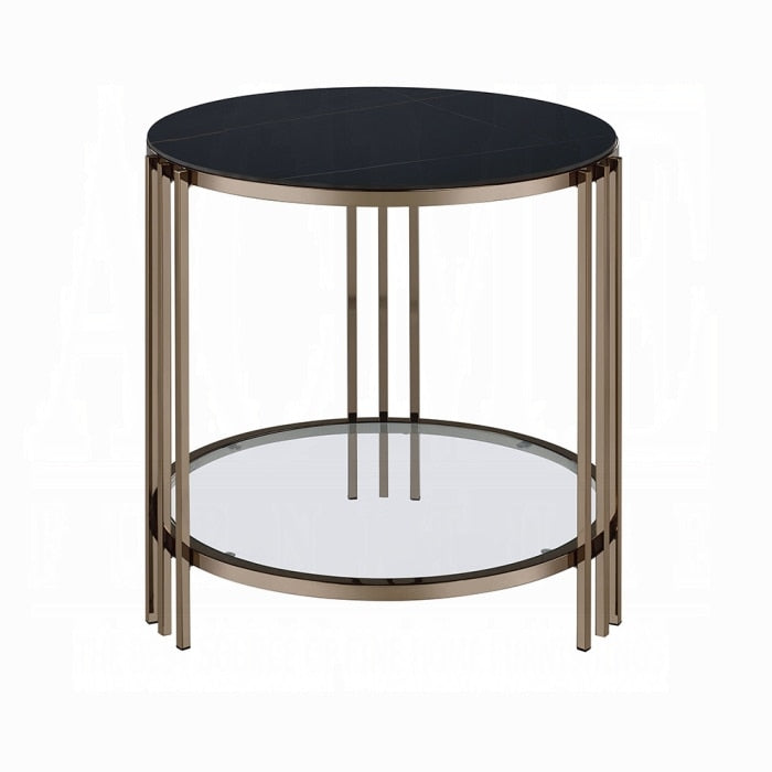 ACME Furniture - Abisha End Table - Sintered Stone & Champagne Finish - LV02816 view 1