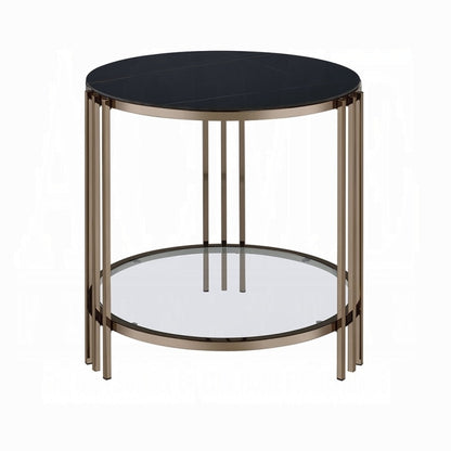 ACME Furniture - Abisha End Table - Sintered Stone & Champagne Finish - LV02816 view 1
