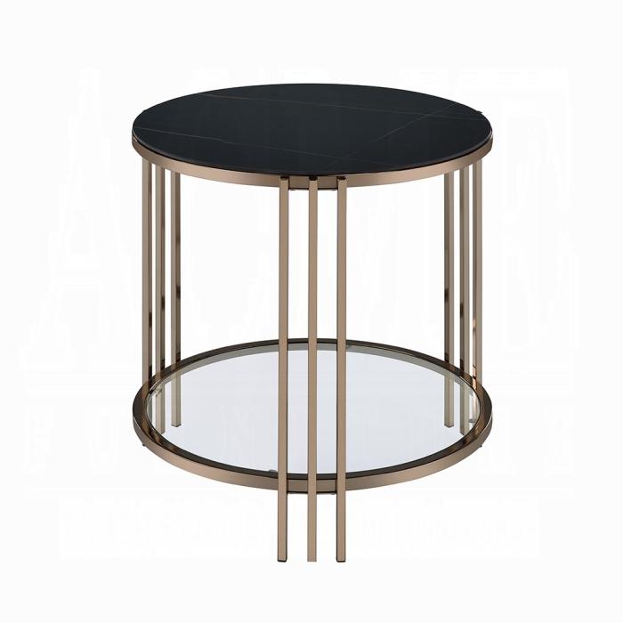 ACME Furniture - Abisha End Table - Sintered Stone & Champagne Finish - LV02816 view 2