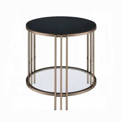 ACME Furniture - Abisha End Table - Sintered Stone & Champagne Finish - LV02816 view 2