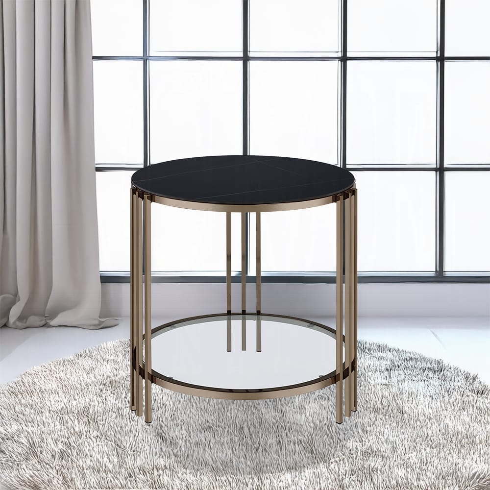 ACME Furniture - Abisha End Table - Sintered Stone & Champagne Finish - LV02816 view 3